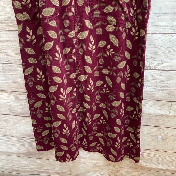 VINTAGE CAMBRIDGE SPIRIT CORDUROY JUMPER IN BURGUNDY LEAF PRINT - Picture 3 of 6